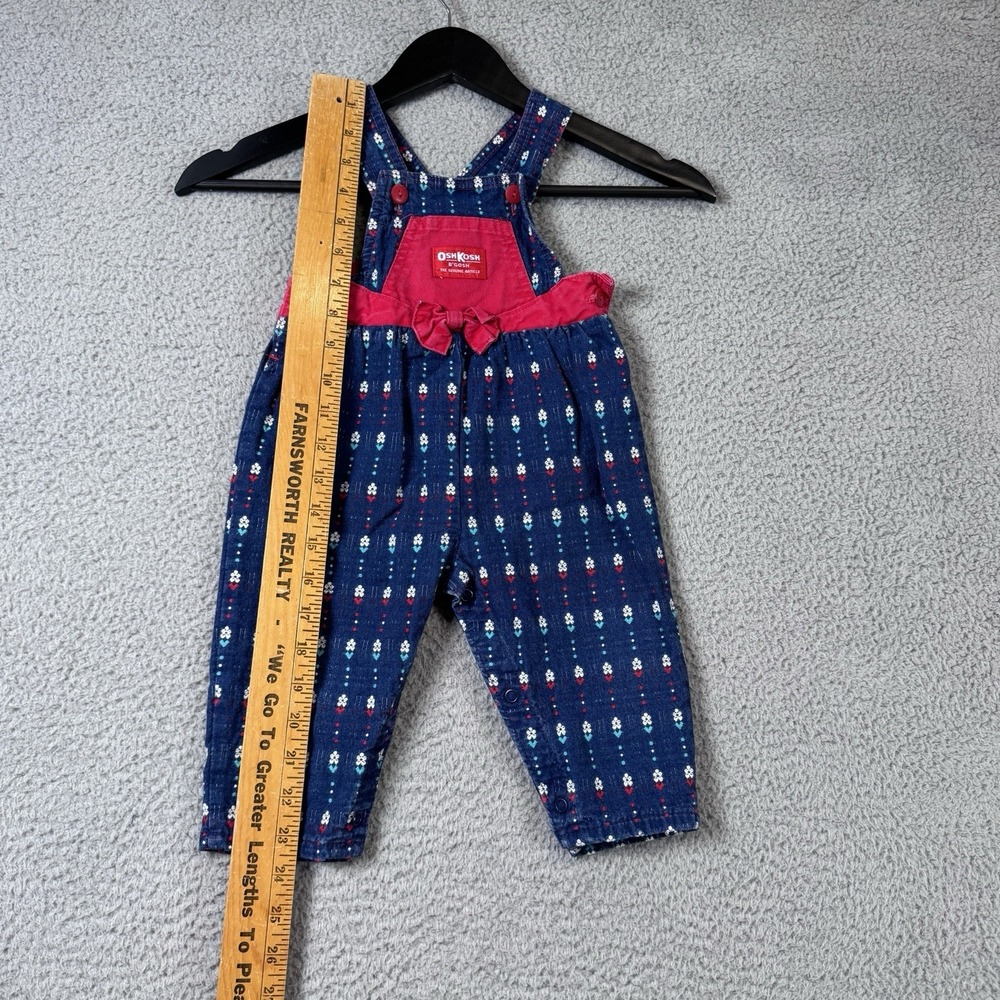 Vintage Oshkosh Overalls Girls 18M Blue Bow Embroidered Vestbak Floral USA Made - Picture 7 of 16
